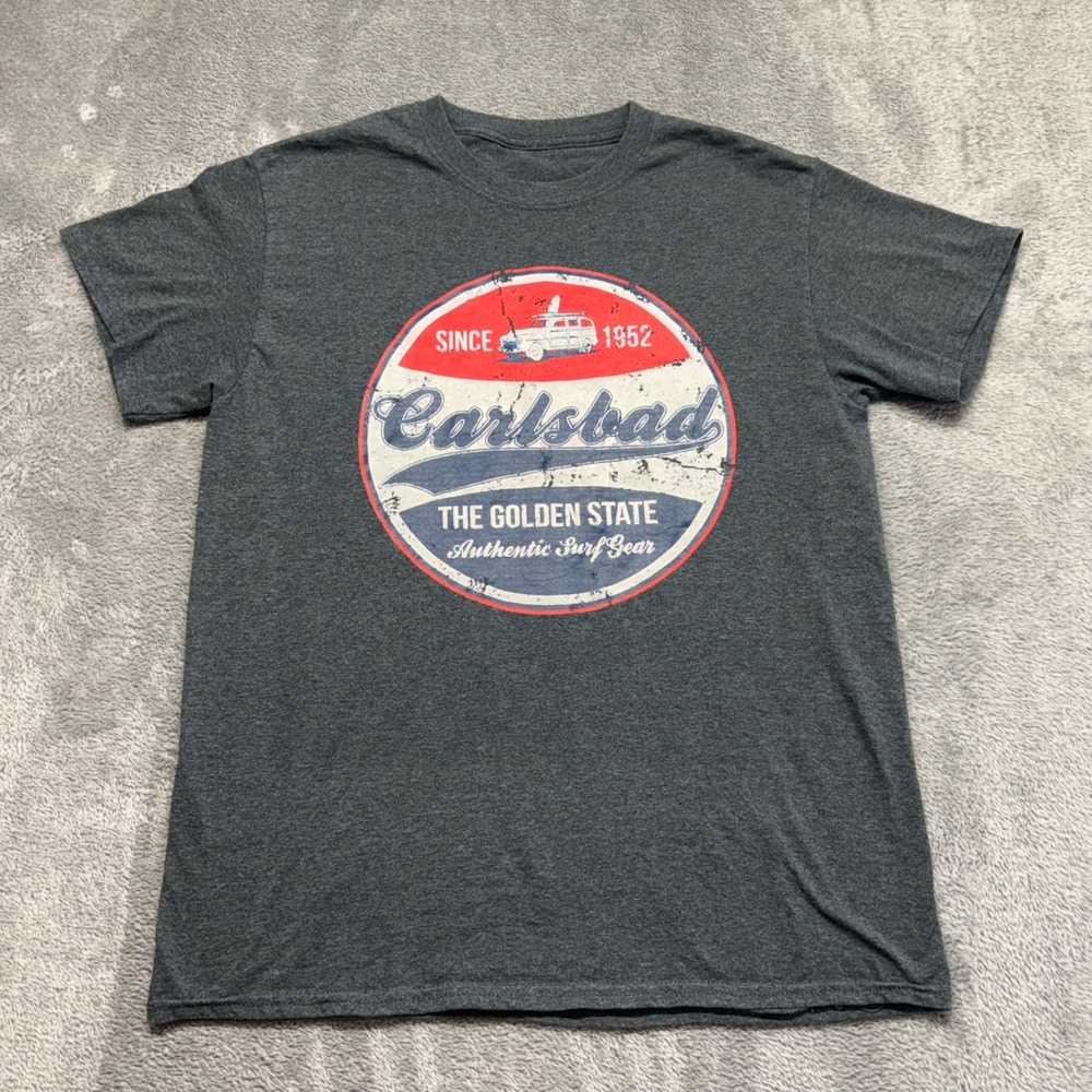 Carlsbad‎ Graphic T-Shirt Mens M Gray Excellent Authentic Surf Gear California